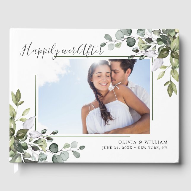 Livro De Visitas Casamento de Aquarela Eucalyptus Greenery FOTO (Frente)