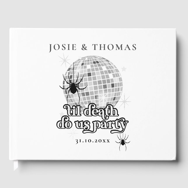 Livro De Visitas Casamento de Aranhas e Bola de Disco Retro Hallowe (Frente)