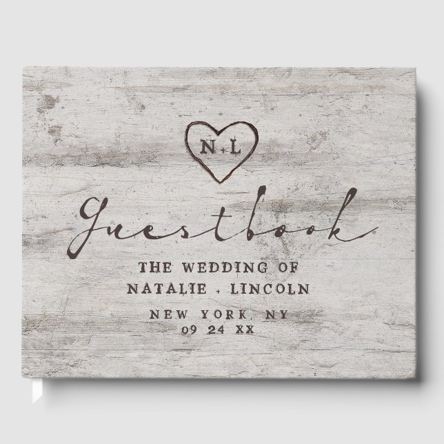 Livro De Visitas Casamento de Árvores de Madeira Rústica de Birch (Frente)