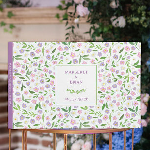 Livro De Visitas Casamento de Assinatura Floral Pink e Púrpura de A