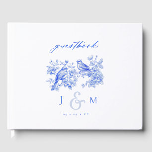 Livro De Visitas Casamento de Aves de Amor com Chinoiserie Azul