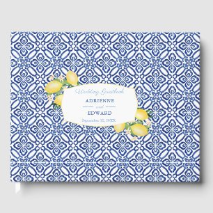 Livro De Visitas Casamento de Azulejos Azuis Mediterrânicos com Li