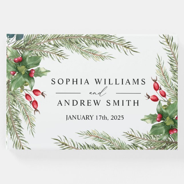 Livro De Visitas Casamento de Berries vermelhos de Natal (Frente)