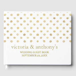 Livro De Visitas Casamento de Bolinhas Brancas e Douradas Modernas