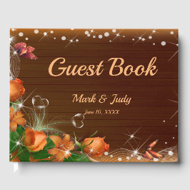 Livro De Visitas Casamento de Borboleta Floral de Madeira Rústica E