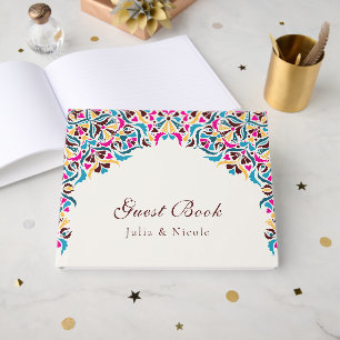Livro De Visitas Casamento de Borda com Estilo Floral de Marfim, Lu