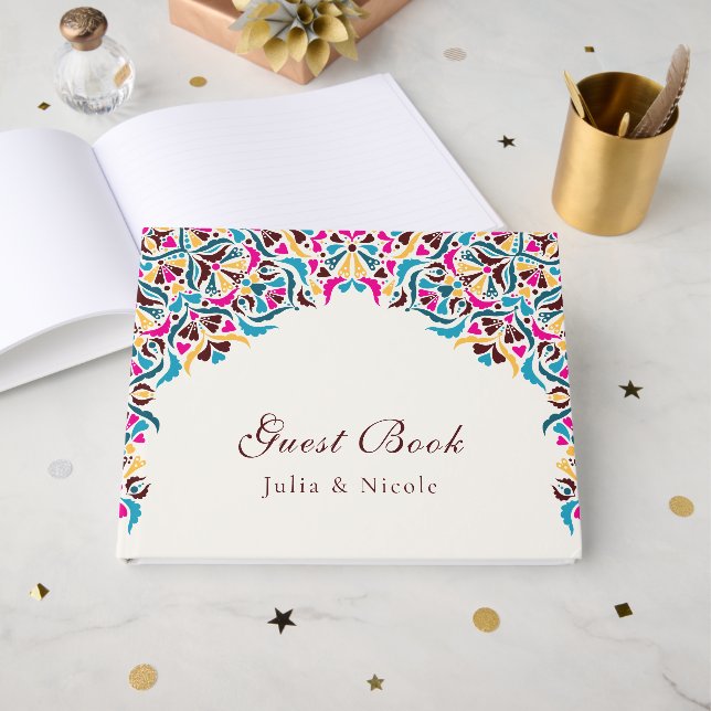 Livro De Visitas Casamento de Borda com Estilo Floral de Marfim, Lu (Frente aberta)
