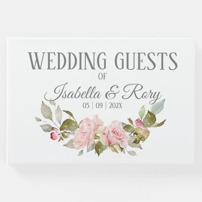 Livro De Visitas Casamento de Buquê de Rosas Rosa bonito (Frente)