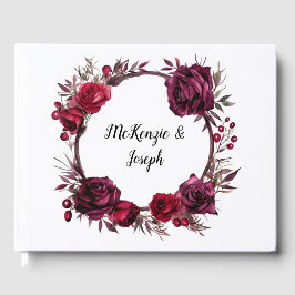 Livro De Visitas Casamento de Burgundy e Rosa vermelha Branch