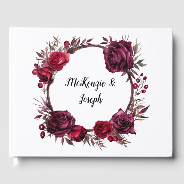 Livro De Visitas Casamento de Burgundy e Rosa vermelha Branch (Frente)