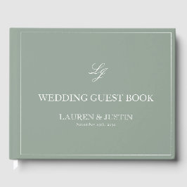 Livro De Visitas Casamento de Caligrafia Elegante Verde do Monogram