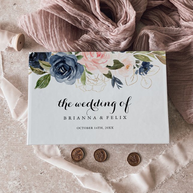 Livro De Visitas Casamento de Caligrafia Floral de Inverno Simples  (Criador carregado)