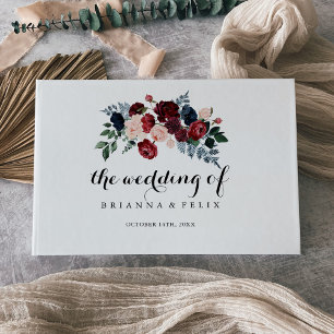 Livro De Visitas Casamento de Caligrafia Floral do Marinho Rosa Bur