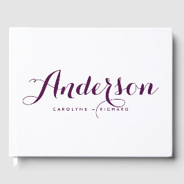 Livro De Visitas Casamento de Caligrafia Moderna Roxo