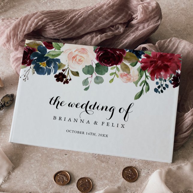 Livro De Visitas Casamento de Caligrafia Moderna Rustic Burgundy Au (Criador carregado)