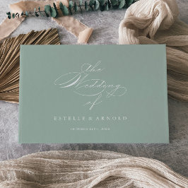 Livro De Visitas Casamento de Caligrafia Moderna Verde Branca