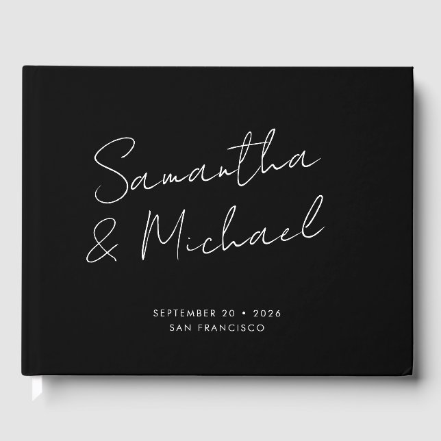 Livro De Visitas Casamento de Caligrafia Preta-Branca Elegante (Frente)