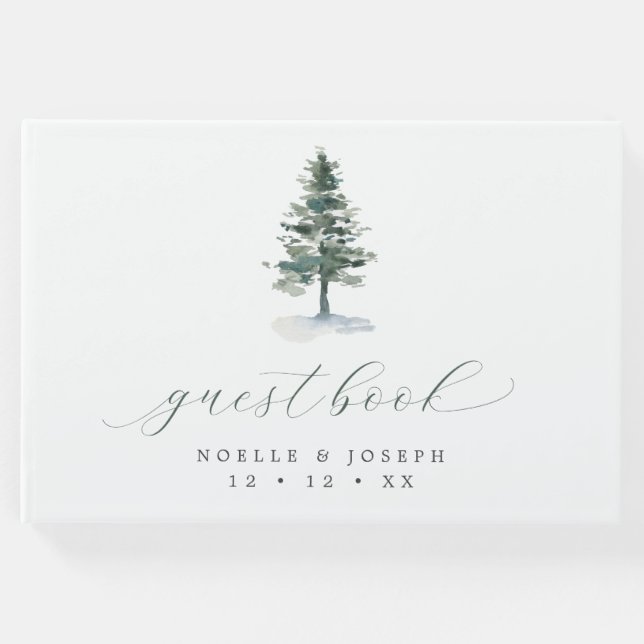 Livro De Visitas Casamento de Caligrafia Rustic Pine Tree (Frente)