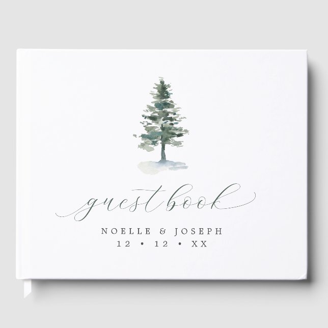 Livro De Visitas Casamento de Caligrafia Rustic Pine Tree (Frente)