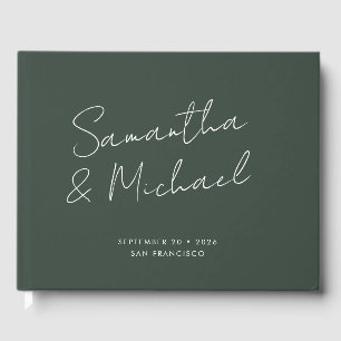Livro De Visitas Casamento de Caligrafia Verde Escuro Elegante