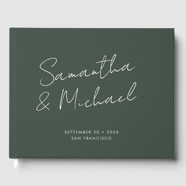 Livro De Visitas Casamento de Caligrafia Verde Escuro Elegante (Frente)