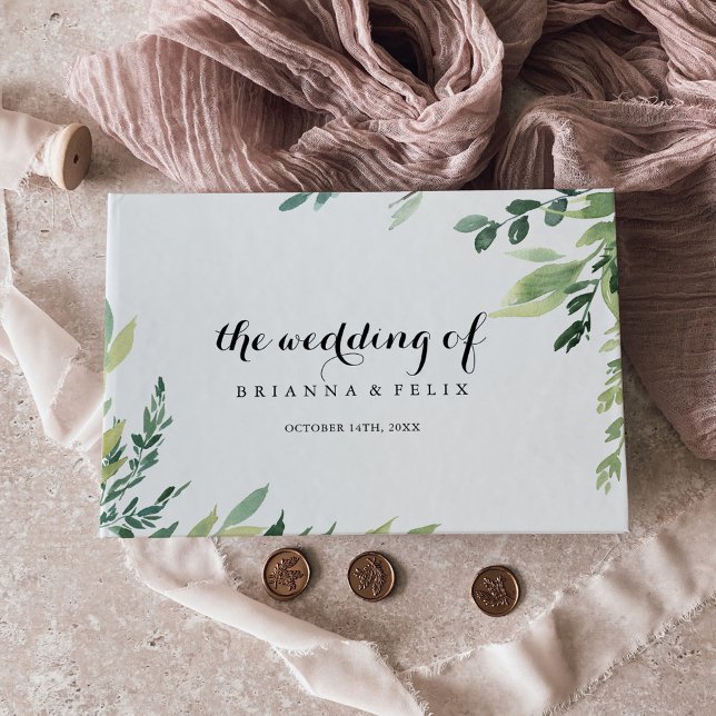 Livro De Visitas Casamento de Caligrafia Verde Tropical Elegante (Criador carregado)