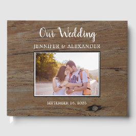 Livro De Visitas Casamento de casal com padrão de madeira de celeir