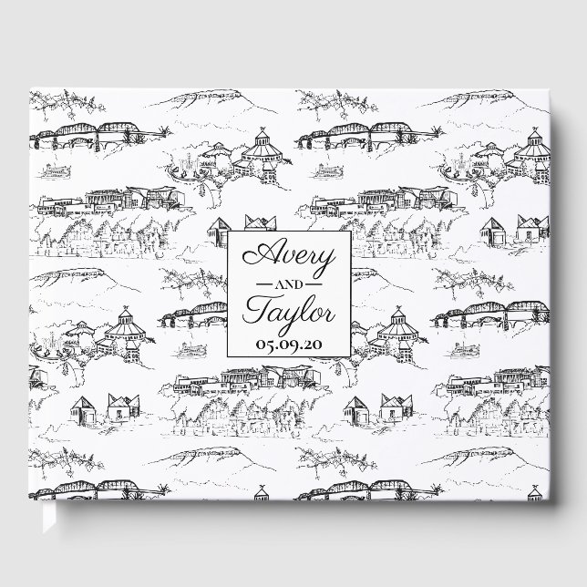 Livro De Visitas Casamento de Chattanooga Toile Black and White (Frente)