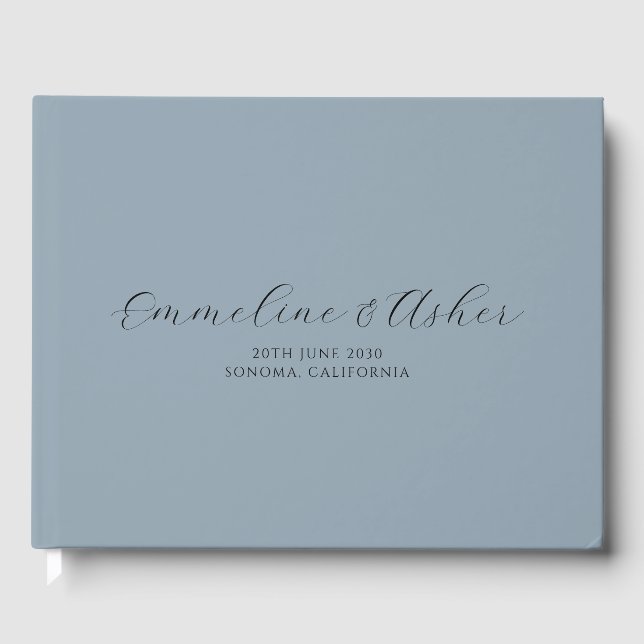 Livro De Visitas Casamento de Cinza Azul Personalizado Serif Script (Frente)