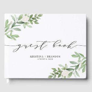 Livro De Visitas Casamento de Cinzas de Watercolor Greenery e Flore
