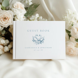 Livro De Visitas Casamento de Cisnes Florais Azuis Vintage