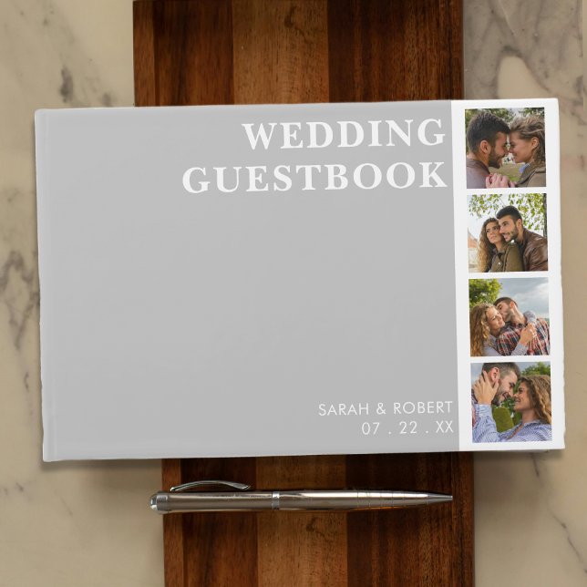 Livro De Visitas Casamento de Colagem de Booth com Foto Branca e ci (Grey & White Photo Booth Collage Wedding Guest Book
)