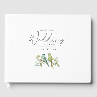 Livro De Visitas Casamento de Cor de Água Botânica de Aves Verdes A