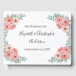 Livro De Visitas Casamento de Cor Floral Verde e Rosa Elegante
