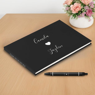 Livro De Visitas Casamento de Coração Branco e Preto com Script Min