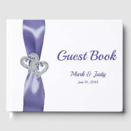 Livro De Visitas Casamento de Corações de Diamante Azul Roxo