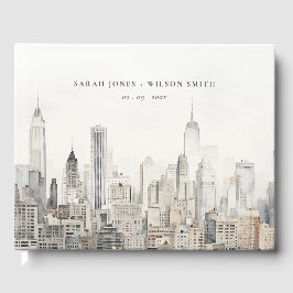 Livro De Visitas Casamento de Cores Aquáticas com Linha Mínima Nova