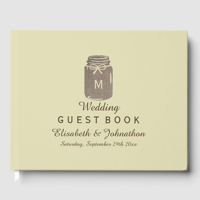 Livro De Visitas Casamento de Country Burlap Mason Jar (Frente)