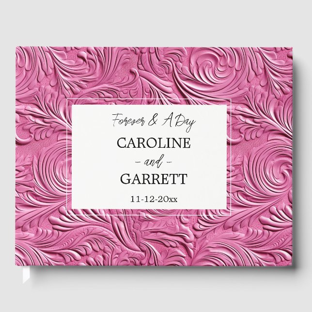 Livro De Visitas Casamento De Couro Faux Chic Pink (Frente)