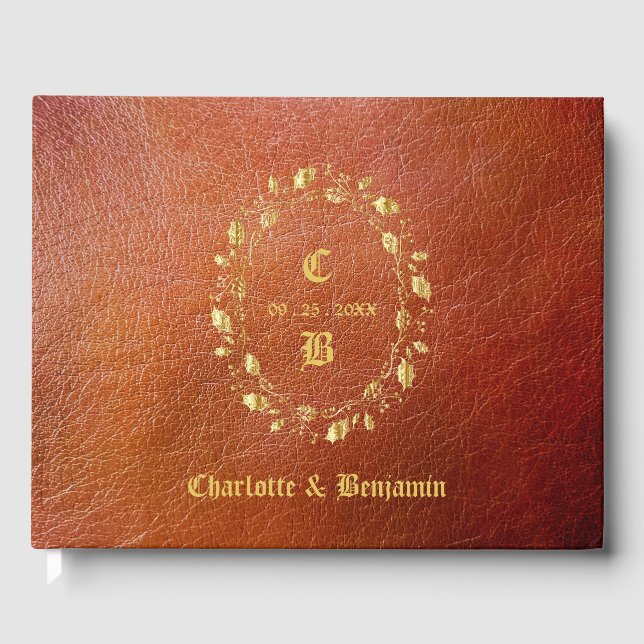 Livro De Visitas Casamento de Couro Rústico (Frente)