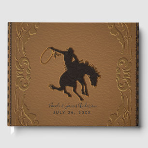 Livro De Visitas Casamento de Cowboy Western de Couro Marrom