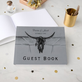 Livro De Visitas Casamento de Crânio de Vaca Western Rústico Cinza