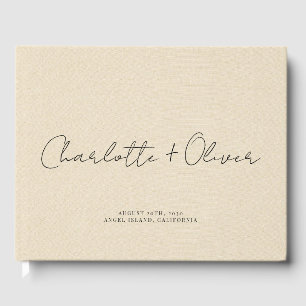 Livro De Visitas Casamento de Creme Personalizado com Script Minima