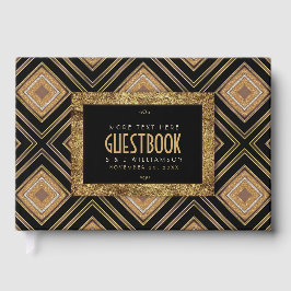 Livro De Visitas Casamento de Deco Geométrico com Glam Dourado Blac