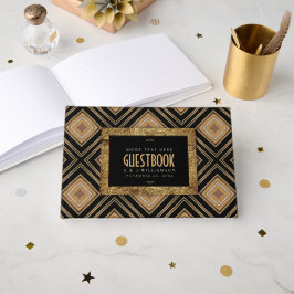 Livro De Visitas Casamento de Deco Geométrico com Glam Dourado Blac