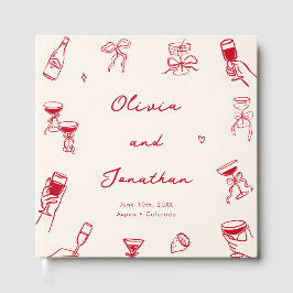 Livro De Visitas Casamento de Desenho de Mão Branca Vermelha