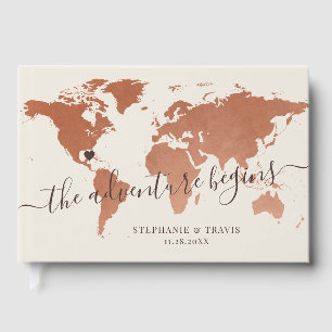 Livro De Visitas Casamento de Destino do Mapa do Mundo de Cobre