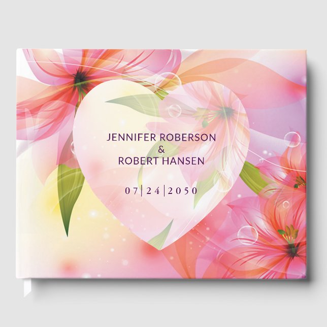 Livro De Visitas Casamento de Dewdrops Rosa Floral (Frente)