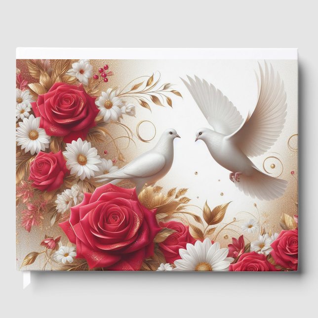 Livro De Visitas Casamento de Doves, Rosas Vermelhas e Disies (Frente)