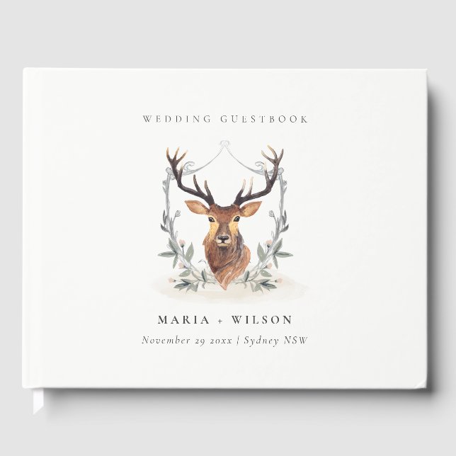 Livro De Visitas Casamento de Dusky Deer Floral Crest (Frente)